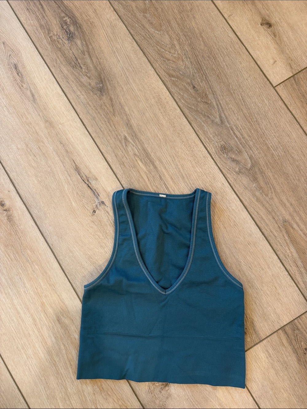 Athleta Teal V-Neck Ribbed Cropped Tank